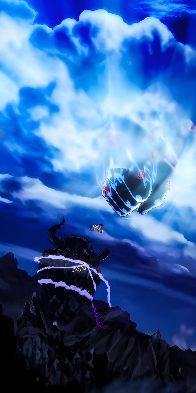 Download this striking Yami Sukehiro 4K wallpaper for your iPhone, showcasing the mage's powerful fist against a cloudy backdrop. This stunning wallpaper captures Yami with his signature dark energy and a horned demon-like figure in the scene.