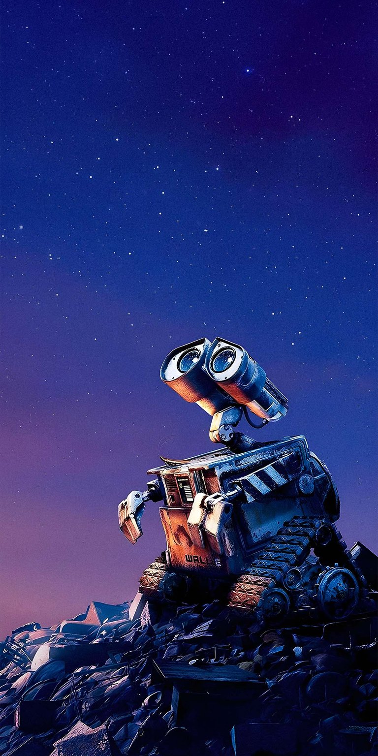 Wall E robot looking up the stars wallpaper 4k
