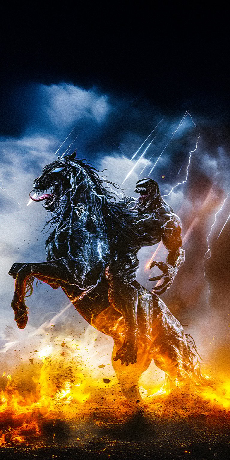 Venom riding horse in a stormy weather wallpapers