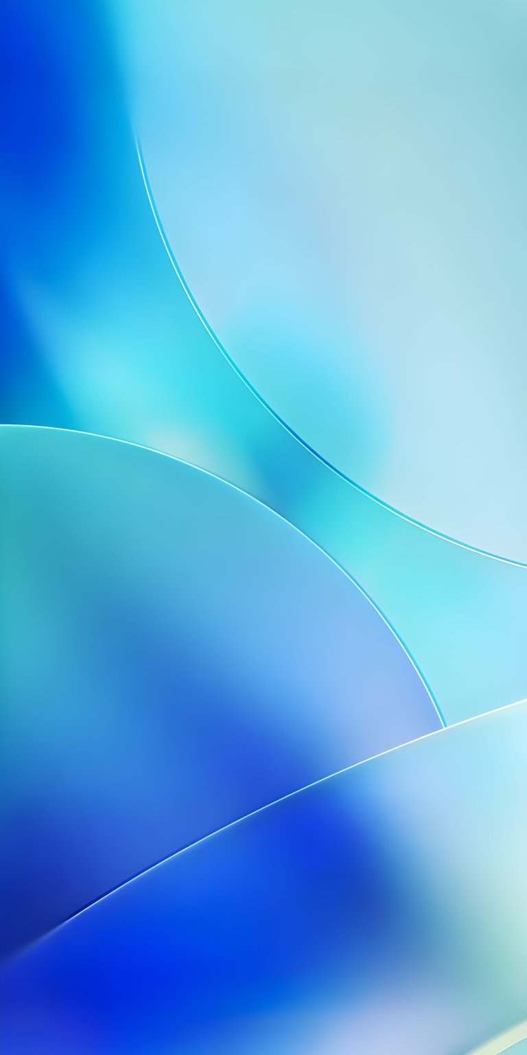 A bright and airy abstract composition using soft cyan, turquoise, and light blue tones. The design features translucent overlapping layers and gentle geometric curves that mimic the look of glass or water. It provides a clean, refreshing, and calm aesthetic that brightens up any mobile device.