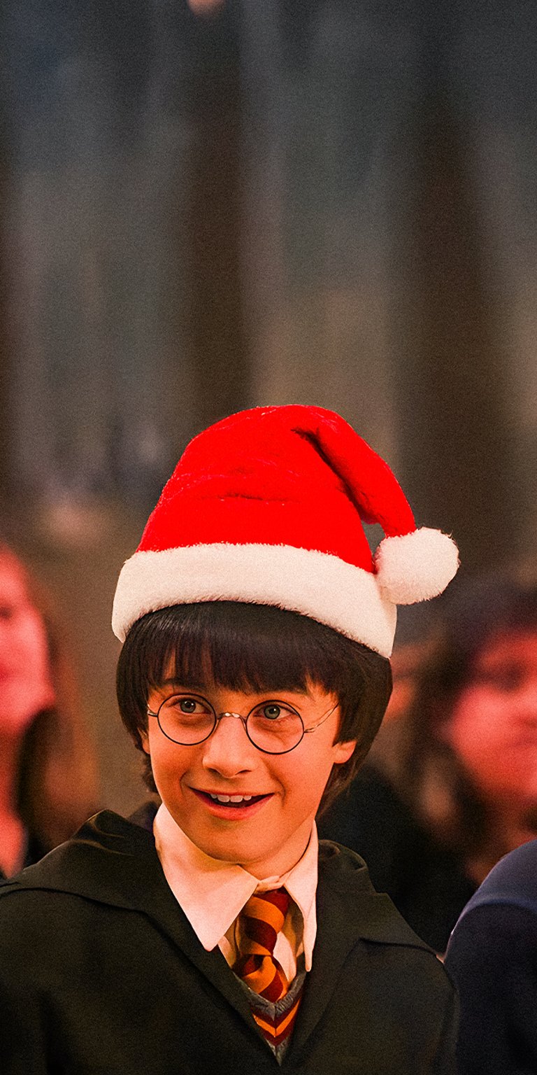 Harry Potter wearing santa hat and his signature glasses wallpaper 4k