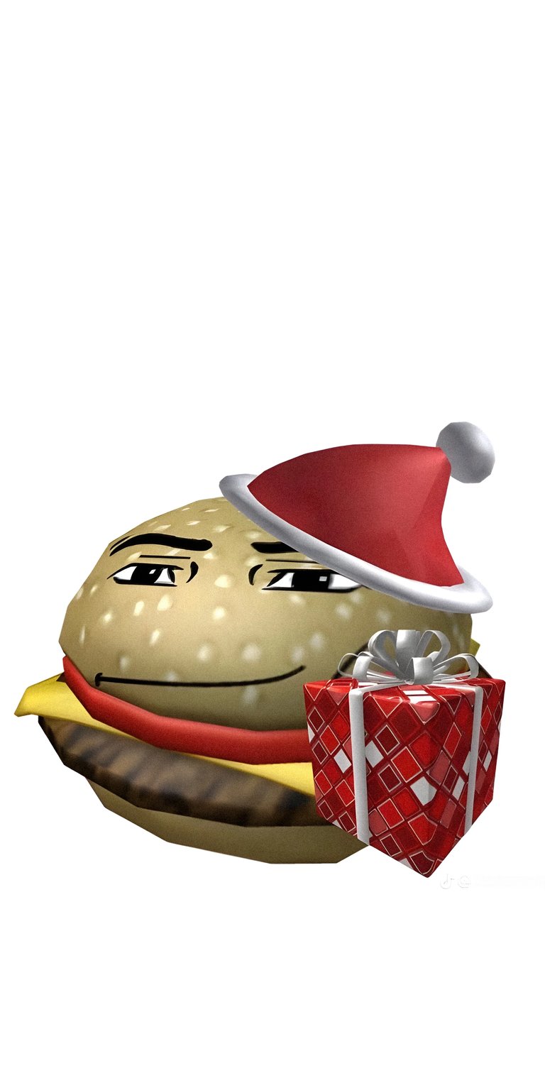 Download this burger wallpaper for your iPhone in 4K! This cheerful burger sports a Santa hat and carries a red gift.