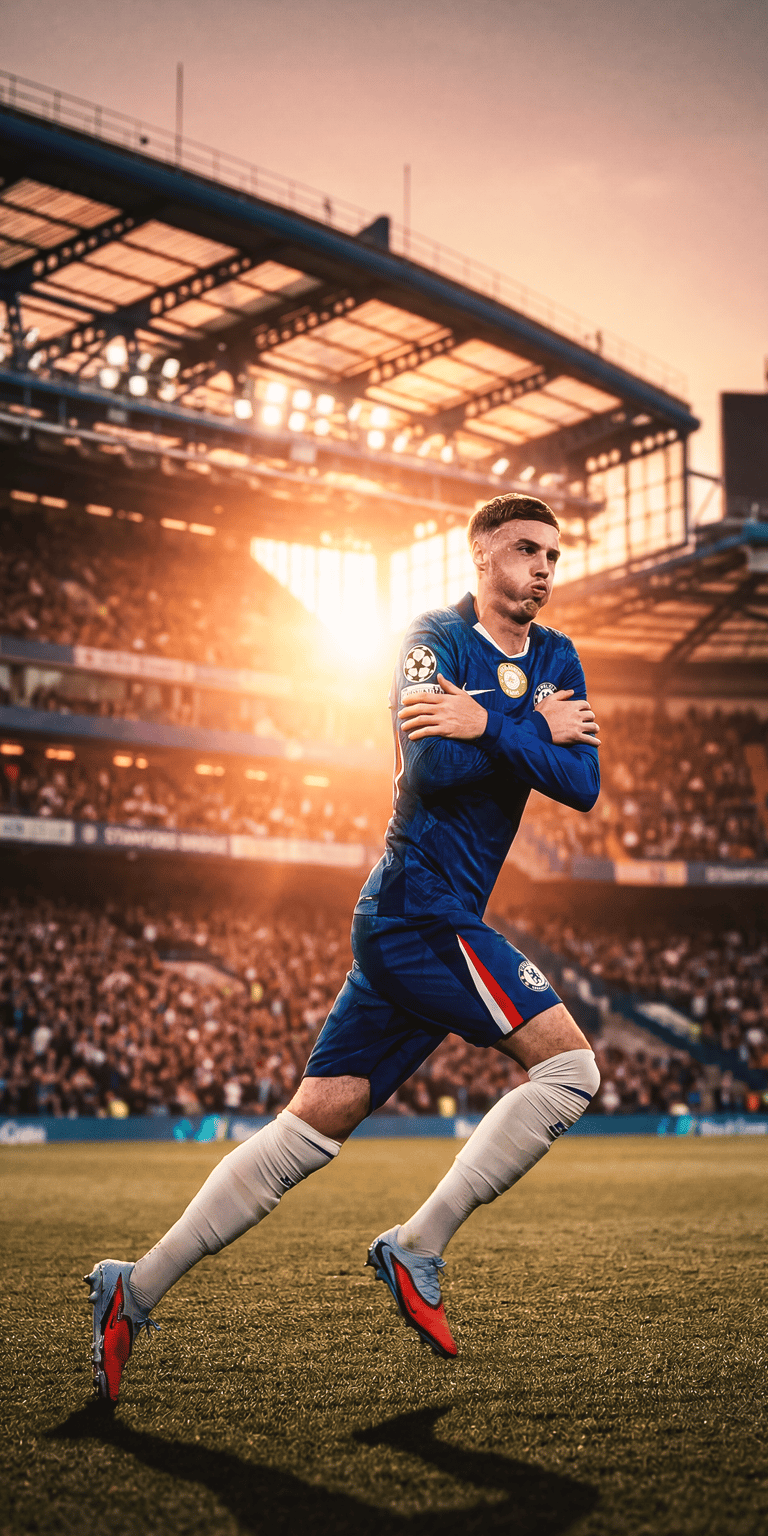 This 3D wallpaper captures Chelsea midfielder Enzo Fernandez in action on the field. A sharp sports aesthetic wallpaper that highlights the intensity of the game for your iPhone screen.