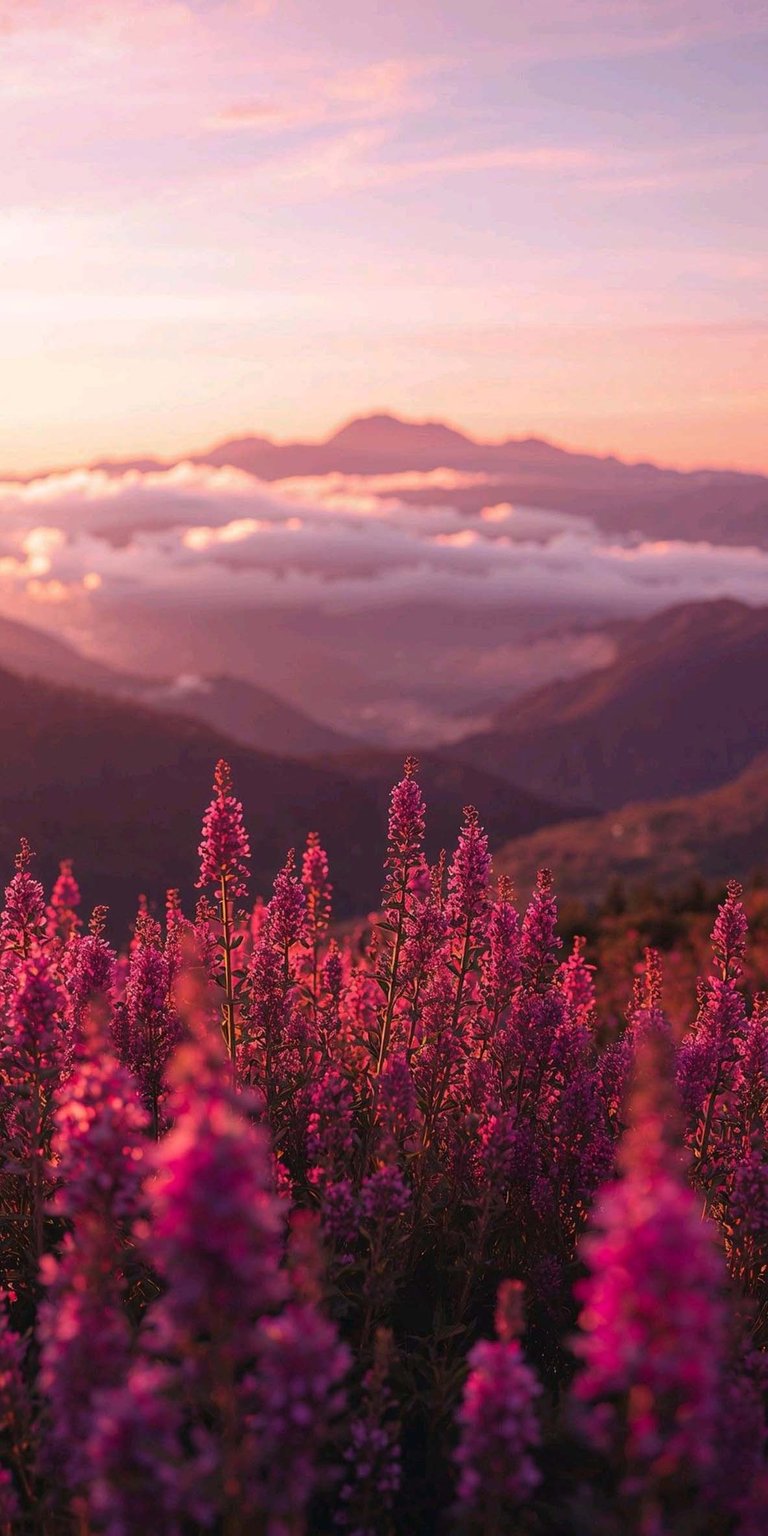 Transform your screen with this Pink Nature 3D wallpaper featuring a dreamy lavender valley under a glowing sunset horizon. This mobile wallpaper uses soft bokeh lighting and rich floral textures to create a peaceful, immersive depth effect for your iPhone.
