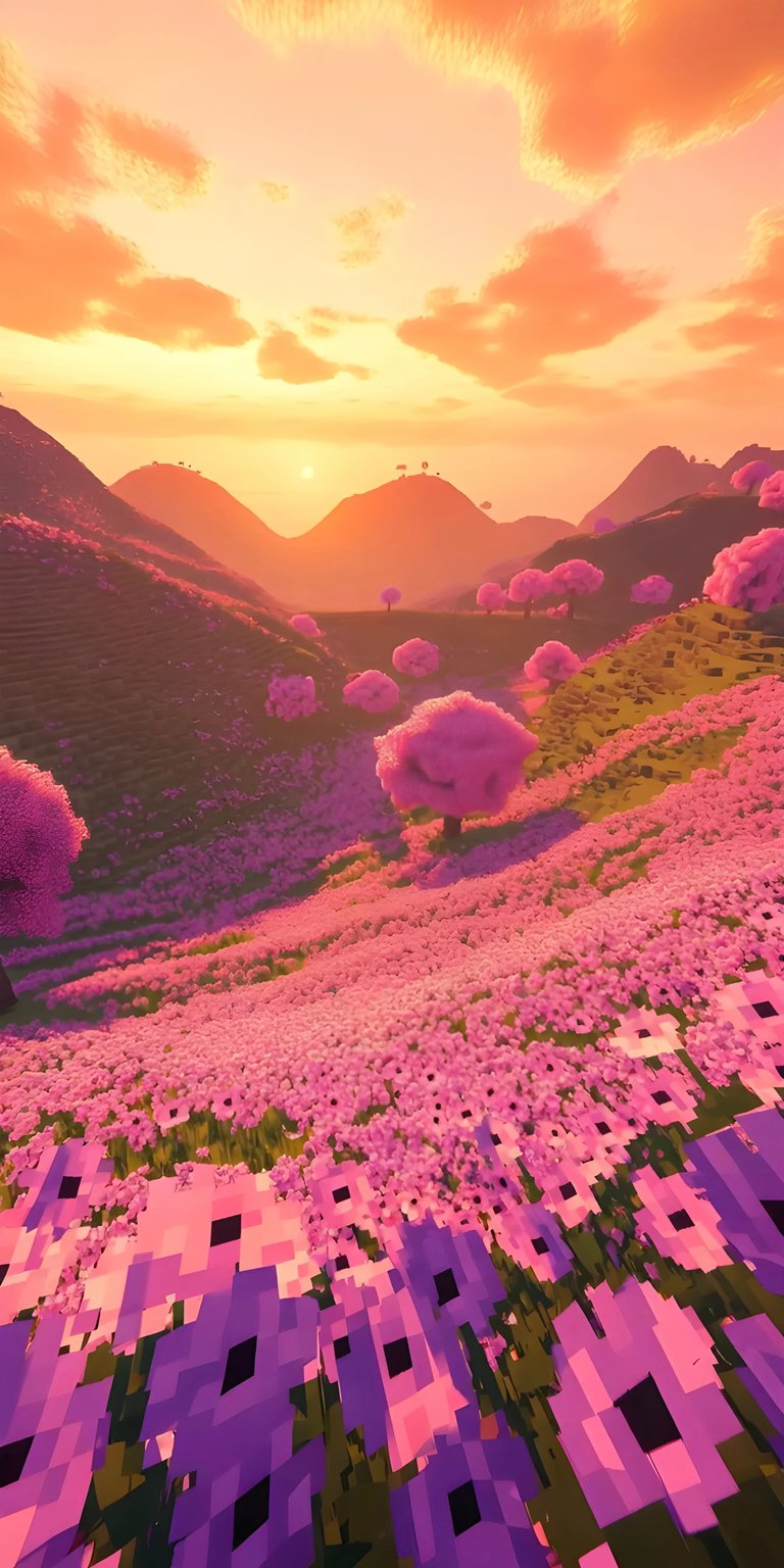 Minecraft nature garden with mountains wallpaper for iPhone