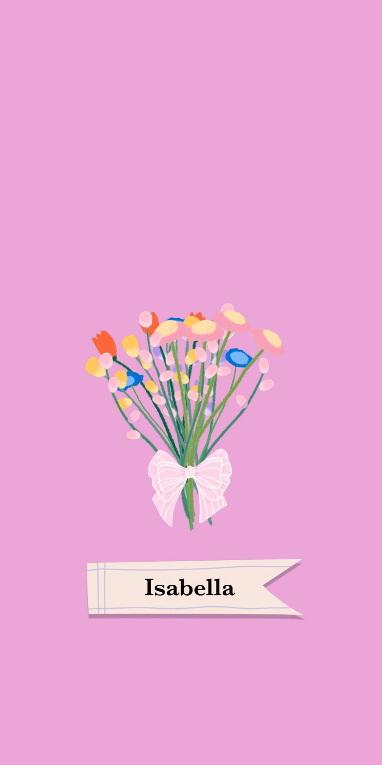 illustration flower daisy bouquet label ribbon tulip name isabella