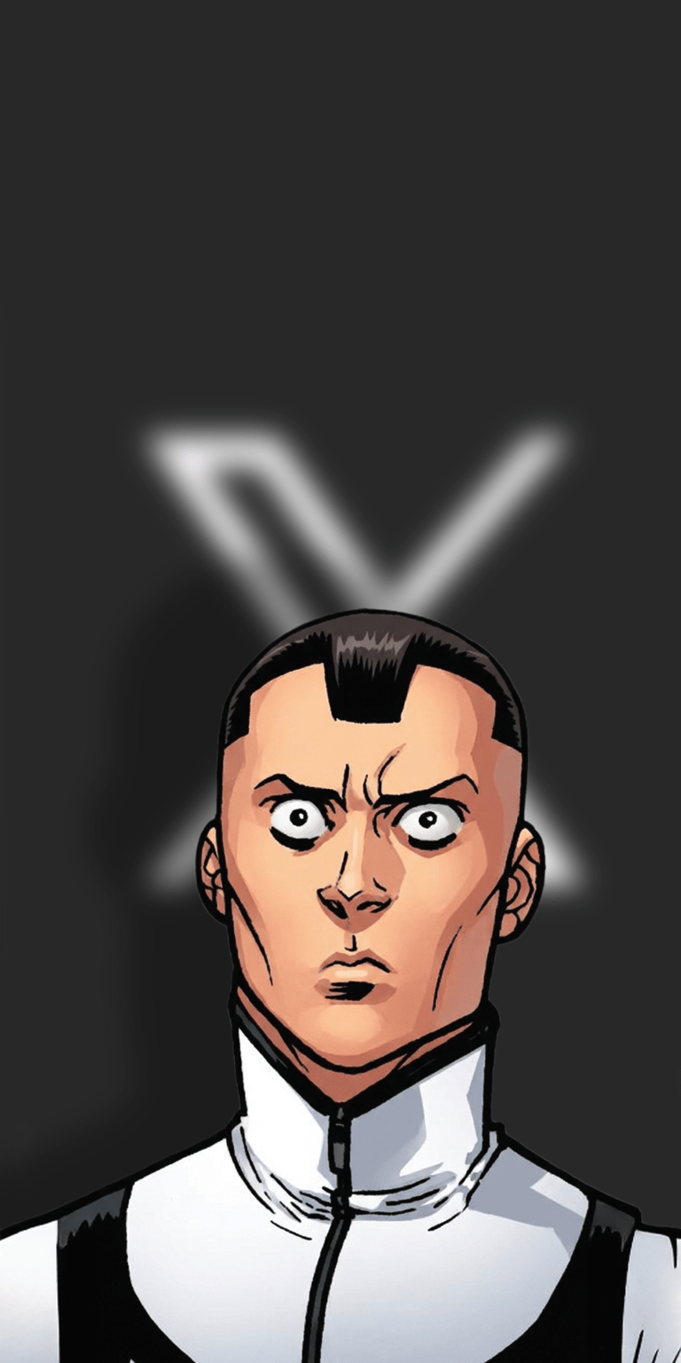 This official character wallpaper features Xorn, the mysterious masked mutant from the X-Men series. This aesthetic wallpaper includes a blurred background of the Threads and X logos for a modern iPhone look.