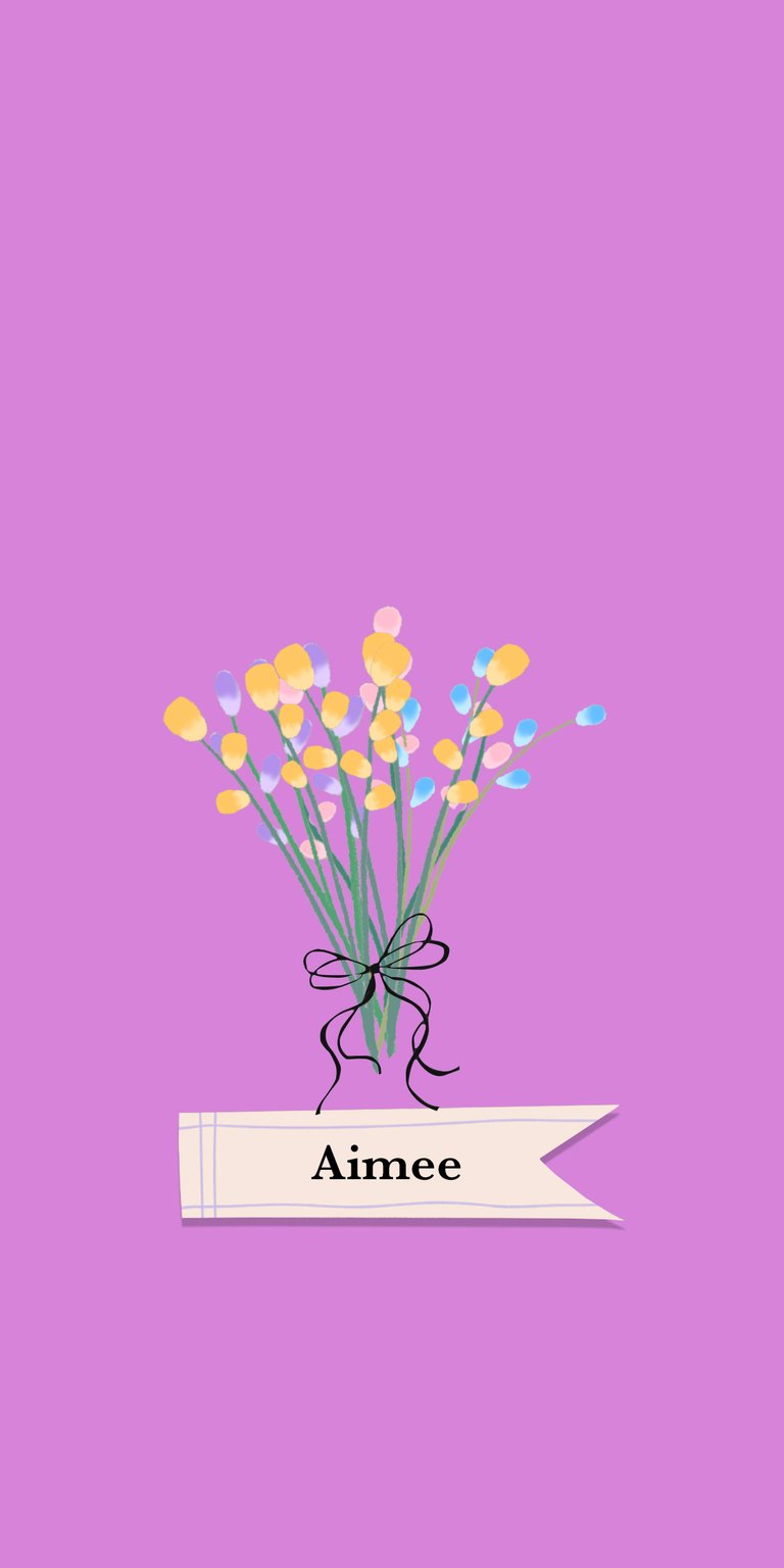 illustration flower yellow string purple bouquet label ribbon tulip twine name aimee
