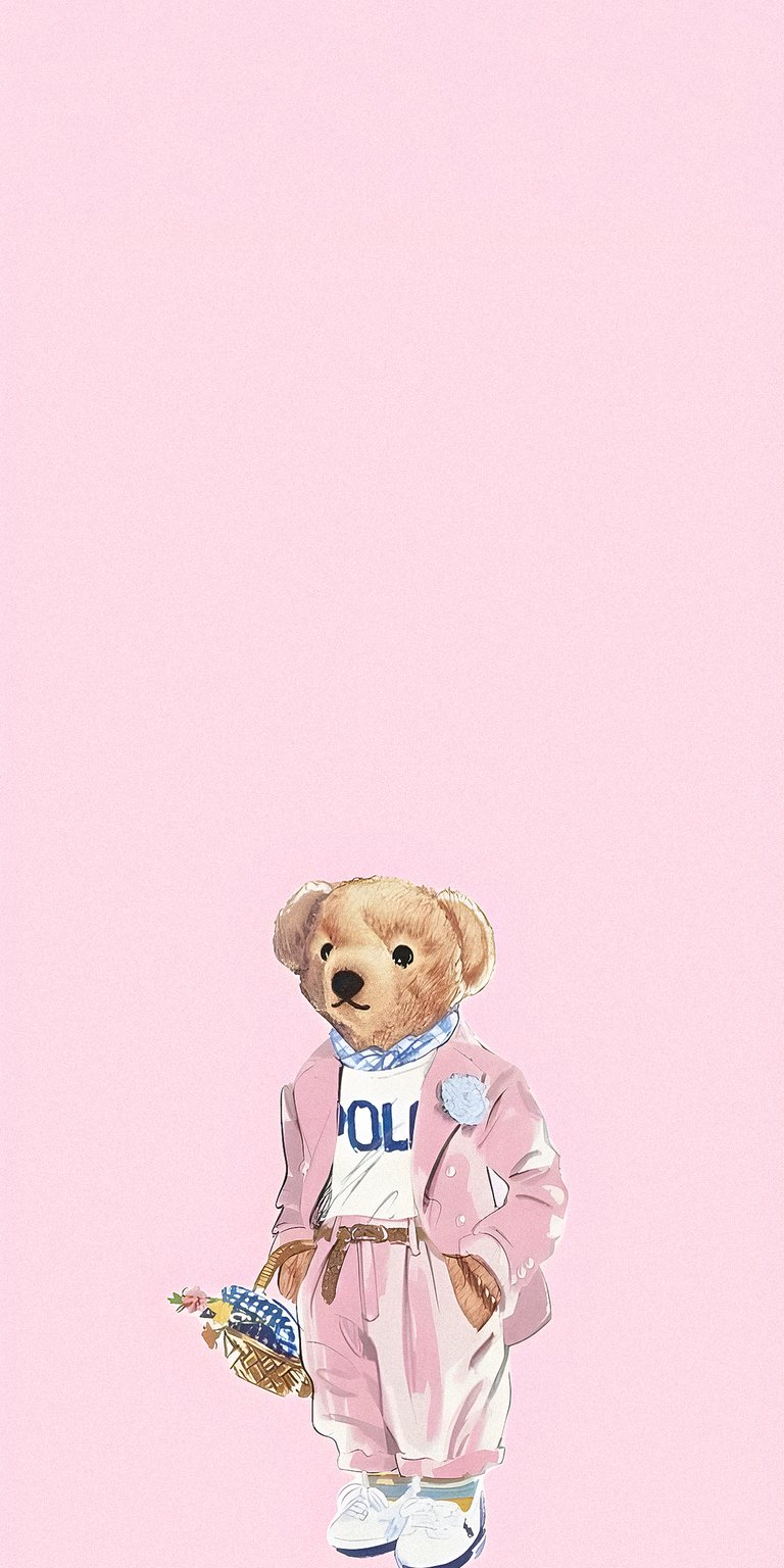 Ralph Lauren Bear wearing pink suit wallpaper 4k