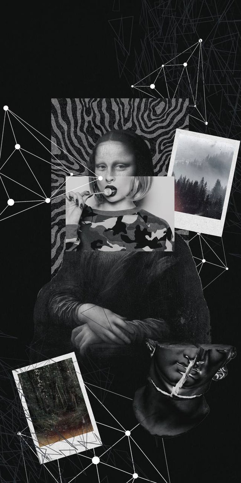 Aesthetic Monalisa collage art black wallpaper