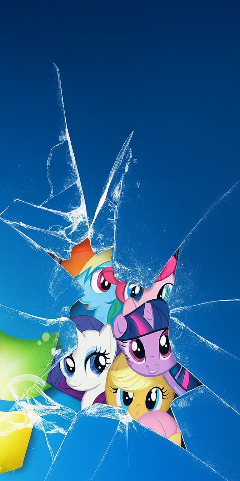 This My Little Pony wallpaper in 4K resolution is perfect for your iPhone! The wallpaper features Rainbow Dash, Rarity, Twilight Sparkle, Pinkie Pie, and Applejack peering through a shattered screen effect.