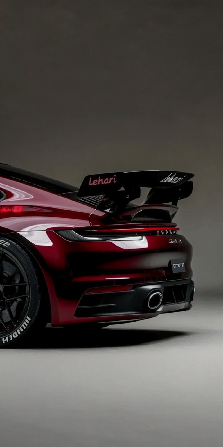 Download this Porsche 911 GT3 wallpaper in stunning 4K for your iPhone. This wallpaper features a red Porsche 911 GT3 with custom spoilers and white lettering on the tires.