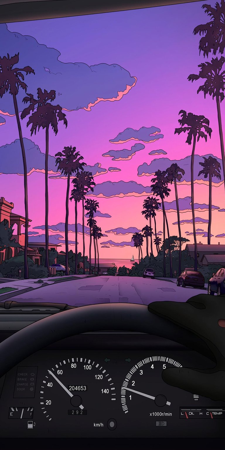 Sunset drive Retro city wallpaper for iPhone 4K