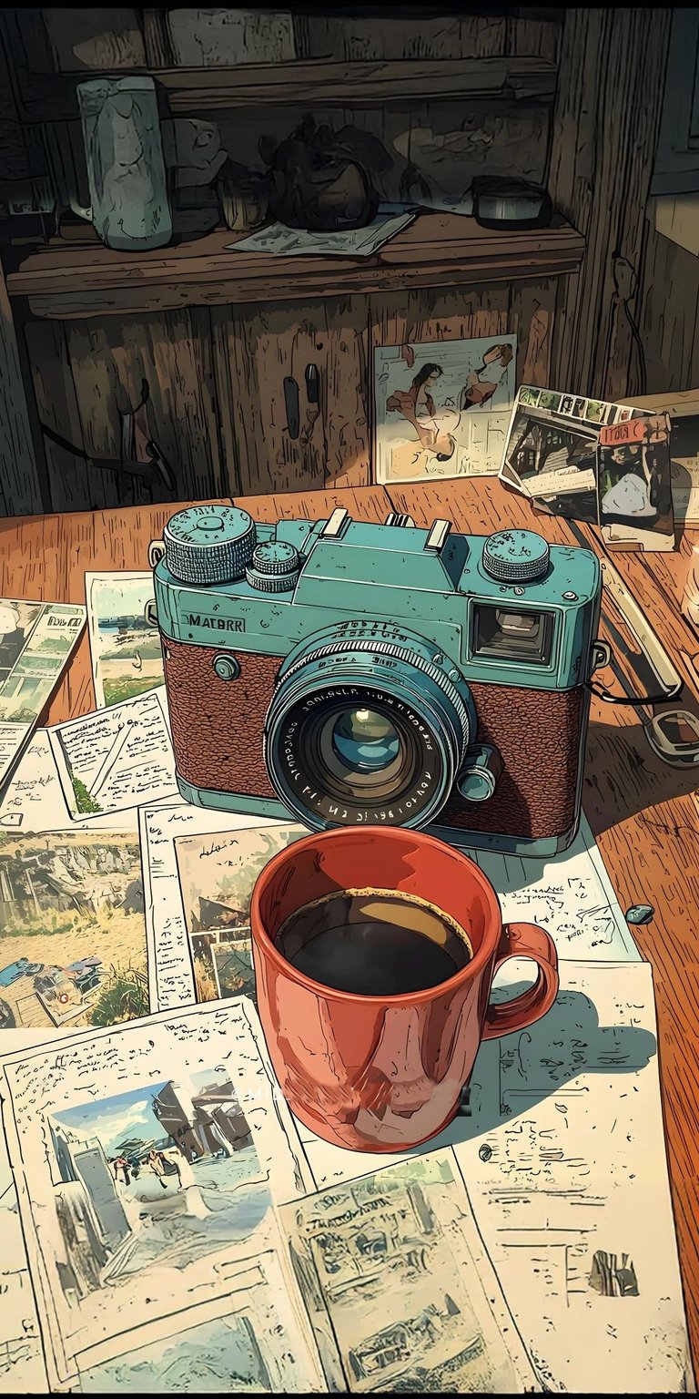 Film camera on a table & coffee wallpaper iPhone HD