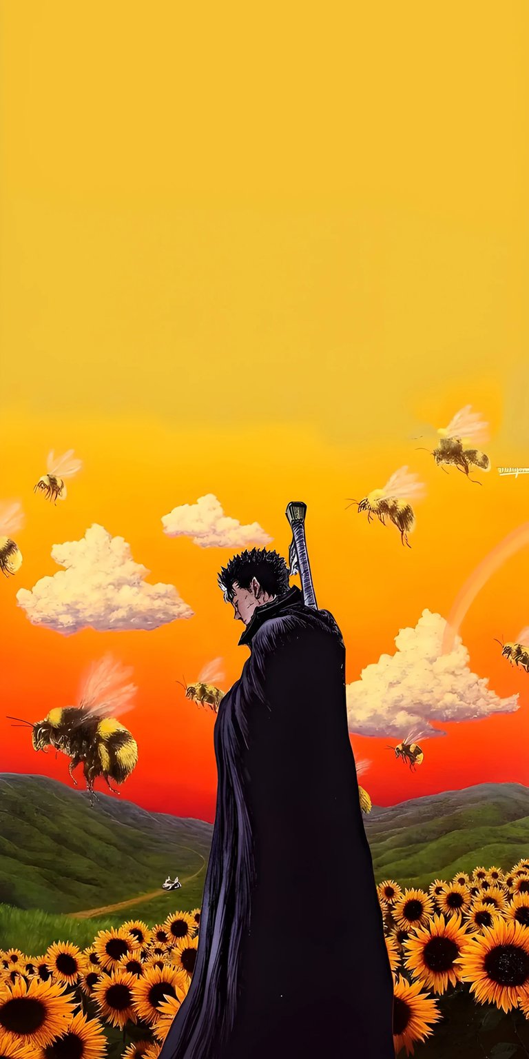 Berserk with sunflower bees iOS wallpaper HD