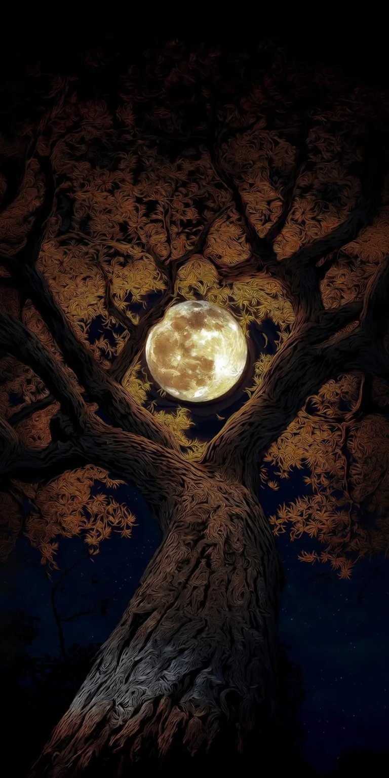 Moon shine under the tree wallpaper iPhone 4k
