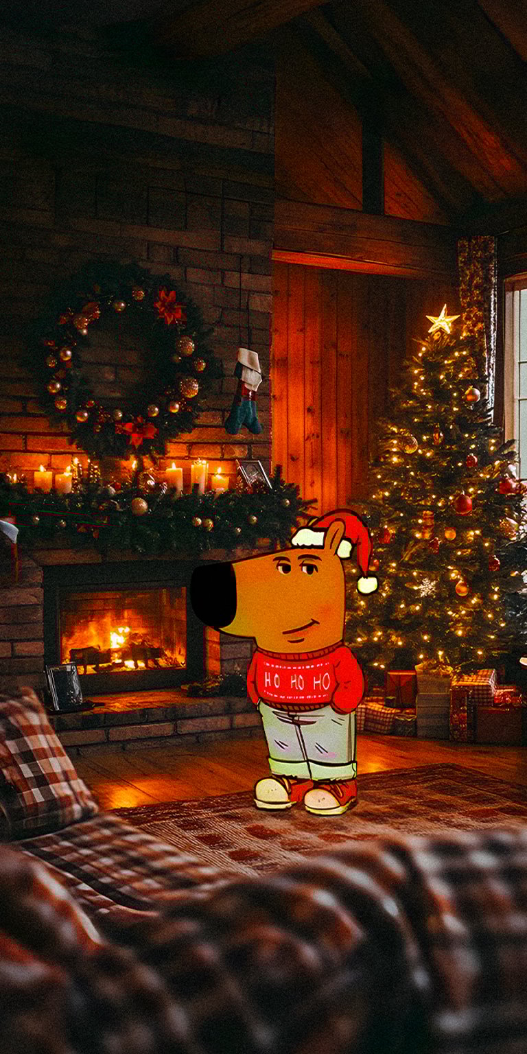 Chill Guy christmas living room design wallpaper