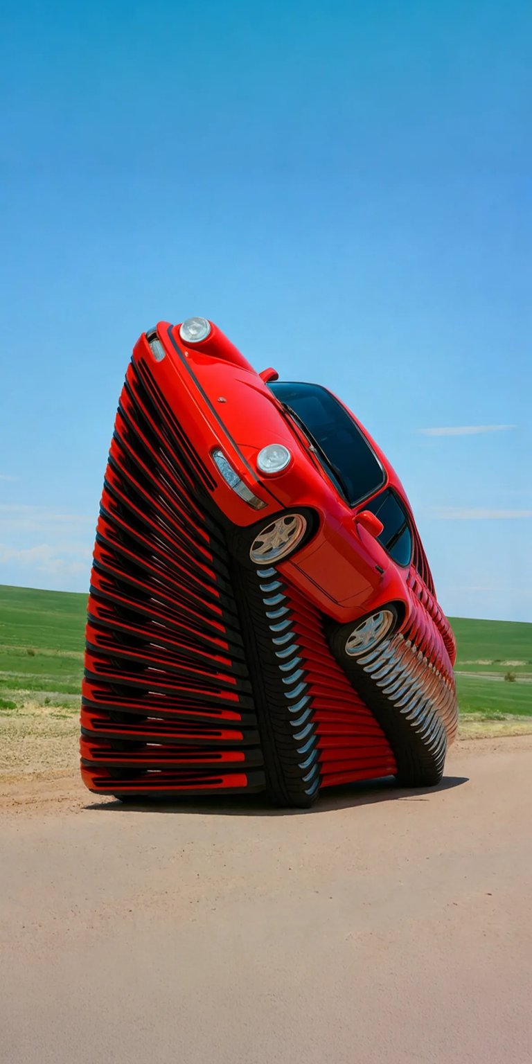 This eye-catching wallpaper showcases a red Porsche in 4K resolution, perfect for your iPhone. Notice the distorted, accordion-like effect and the time displayed on the screen.