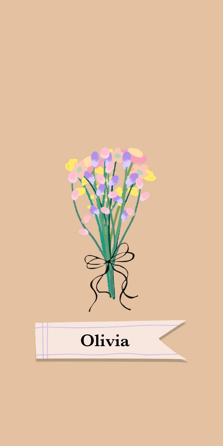 illustration flower wildflower daisy bouquet label ribbon tulip name olivia
