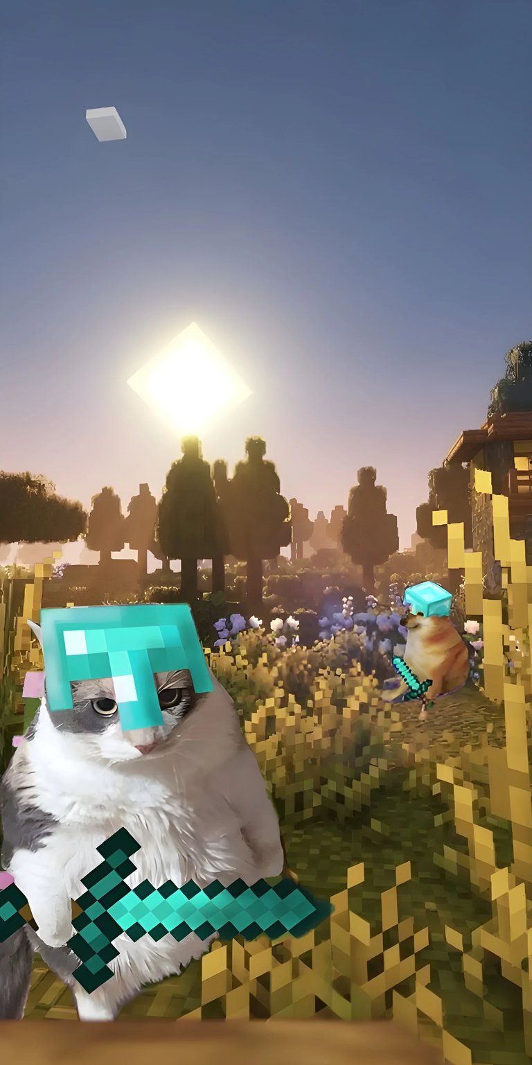 Minecraft cat and dog in the forest iPhone wallpaper HD