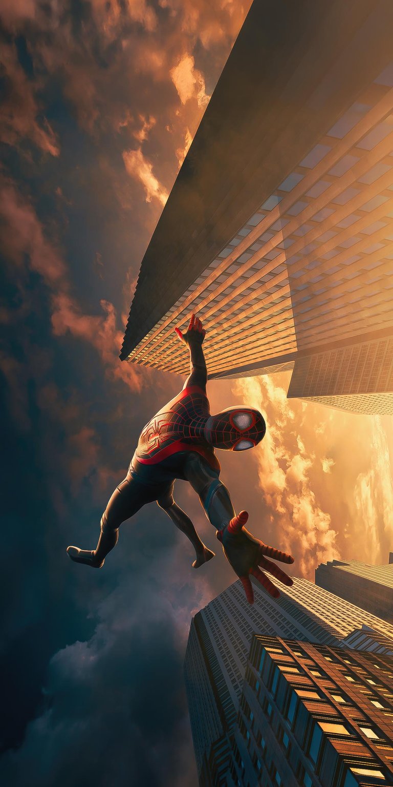 Spiderman falling from building iPhone 4K wallpaper