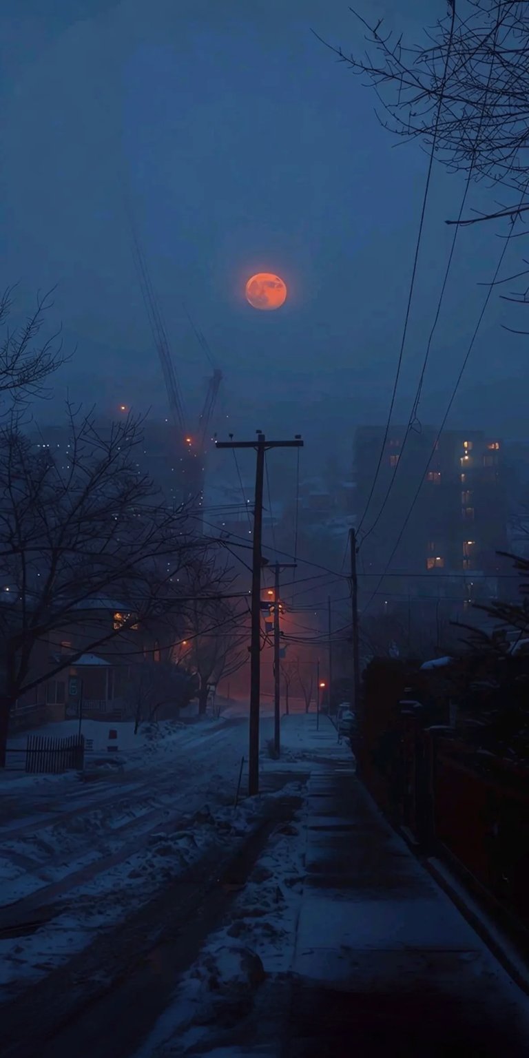 Snowy street at midnight iPhone wallpaper 4K