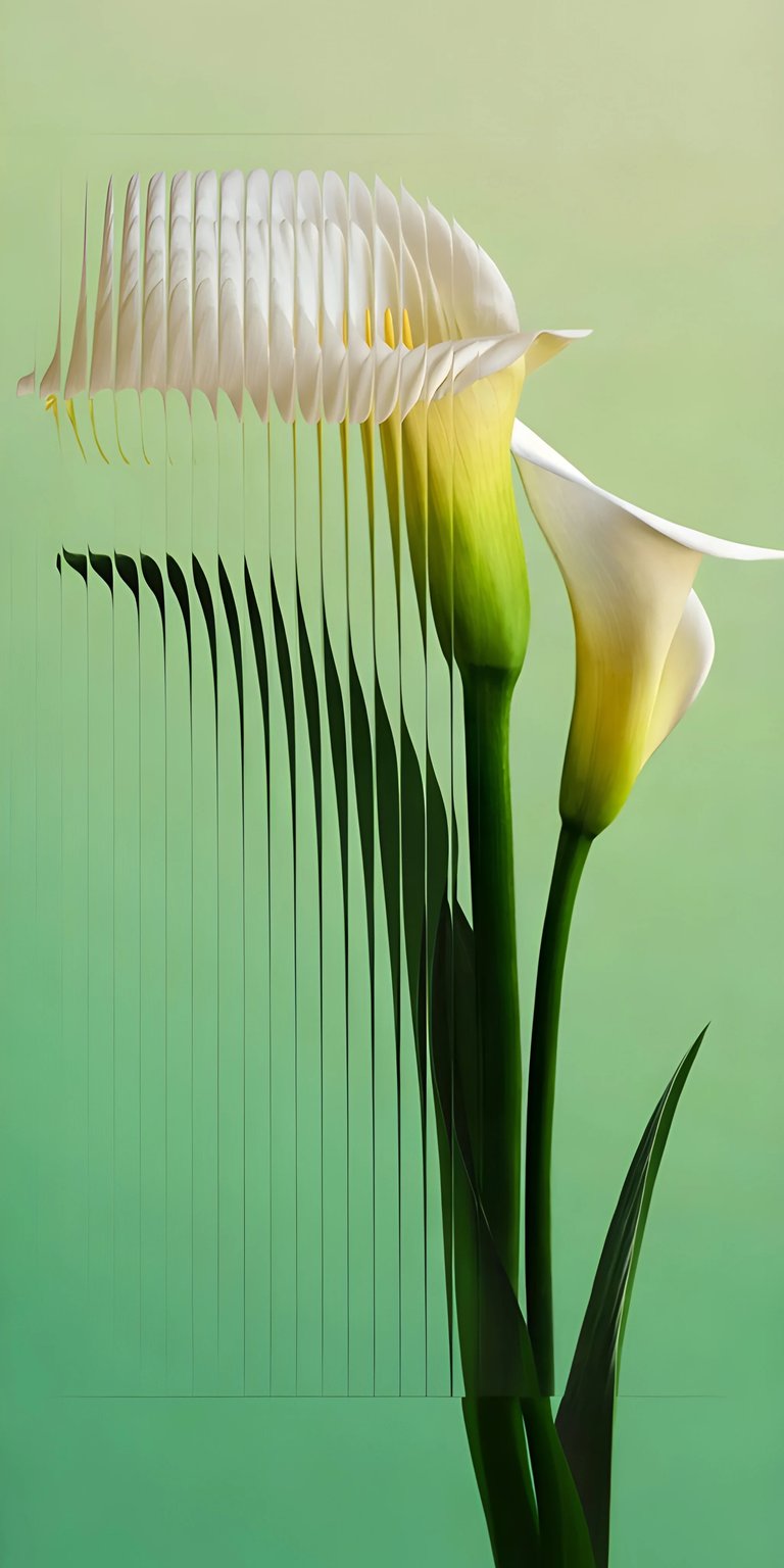 Download this Calla Lily wallpaper in stunning 4K resolution for your iPhone! This wallpaper features sliced white petals, bright yellow accents, and a fresh green background.