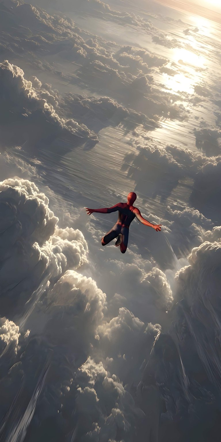Experience the thrill of Peter Parker with this Spider-Man 4K wallpaper showing the hero diving through golden clouds. This cinematic iPhone wallpaper features stunning aerial lighting and the iconic red and blue suit in high detail.