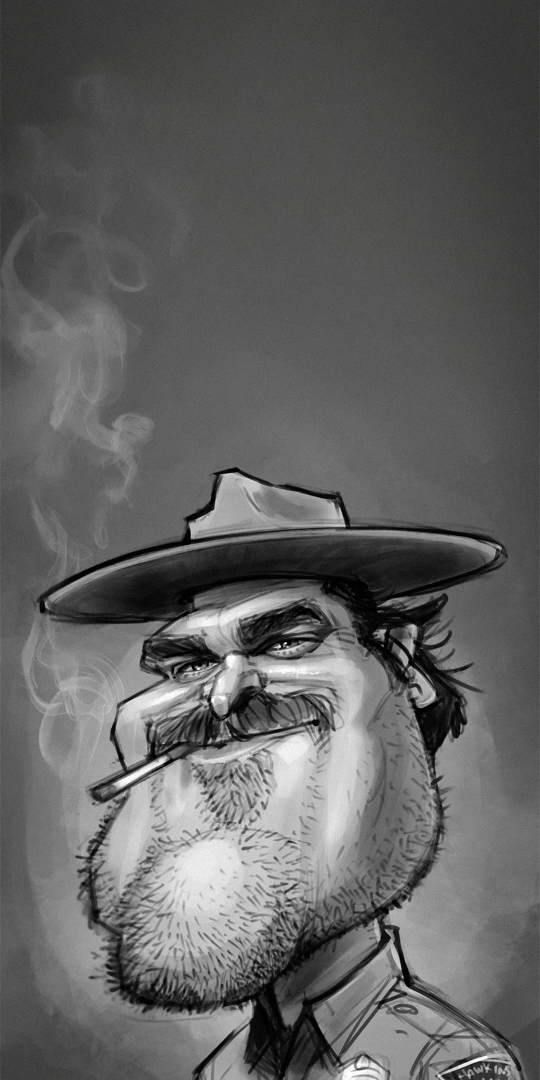 Get this striking Hopper 4K wallpaper for your iPhone, showcasing his distinctive hat, cigarette smoke, and pronounced mustache. This unique wallpaper captures his iconic caricature.