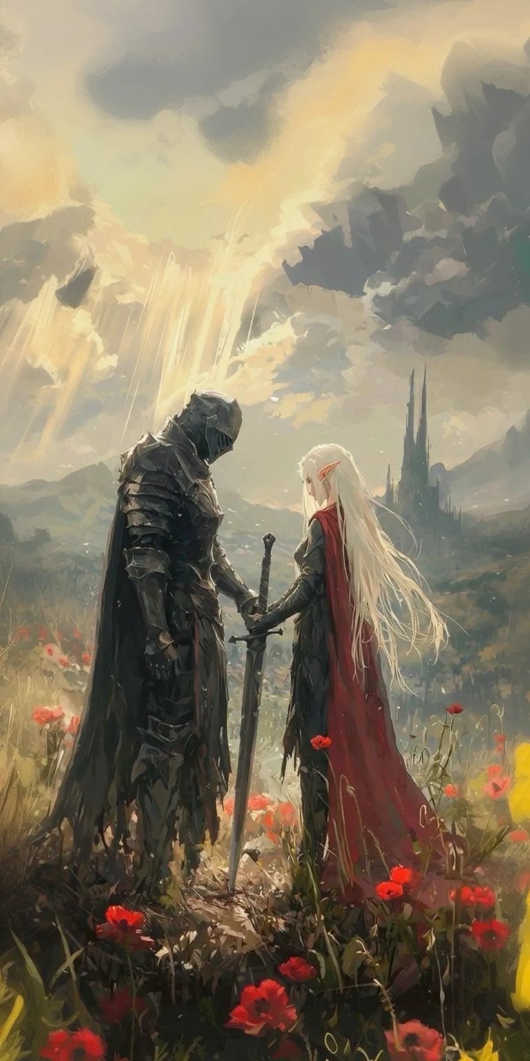 Knight warrior and princess in a garden fantasy iPhone wallpaper HD