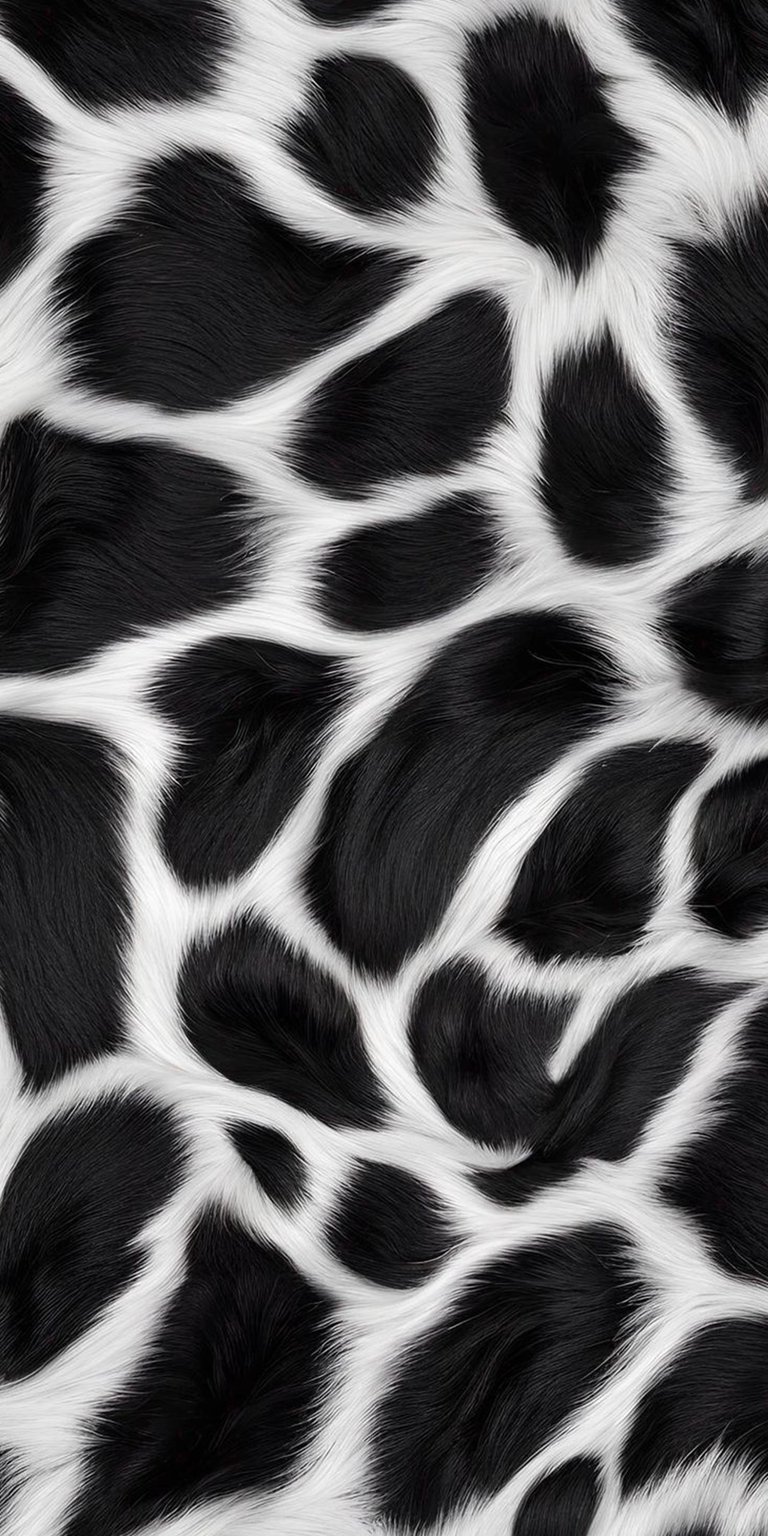 Transform your iPhone with this striking cow skin 4K wallpaper, featuring a seamless pattern of black and white fur. The wallpaper captures the texture and depth of the hide, making it a unique statement piece.
