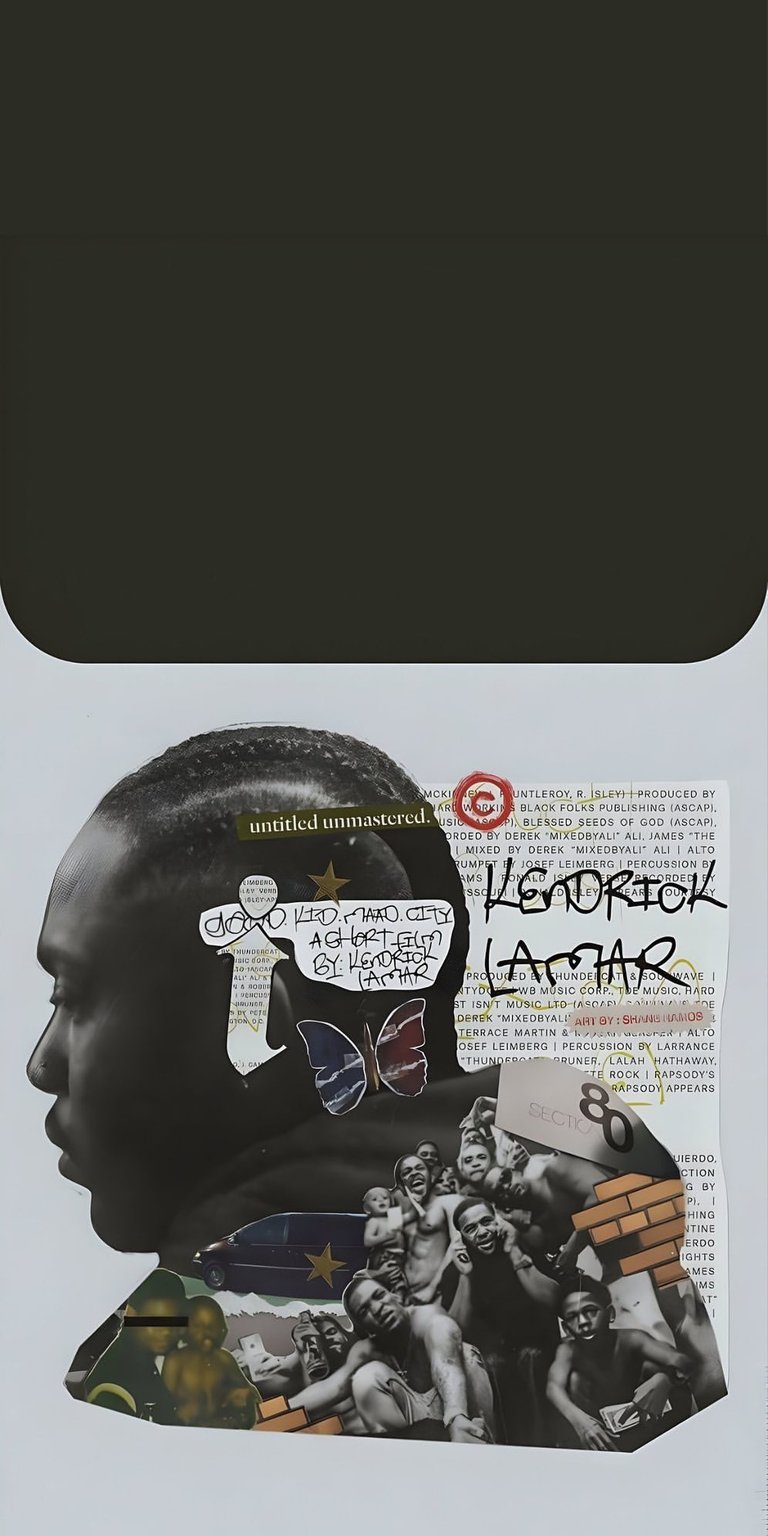 This Kendrick Lamar 4K wallpaper for iPhone features a high-contrast collage blending the iconic album aesthetic with street-art style typography. Download this artistic wallpaper to showcase bold monochrome textures and legendary hip-hop imagery on your mobile lock screen.