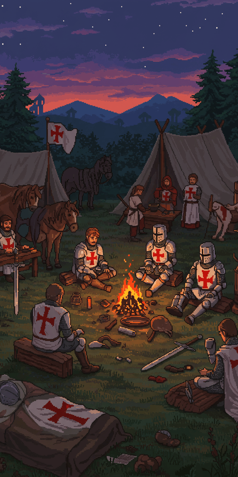 Knights campfire pixel wallpaper