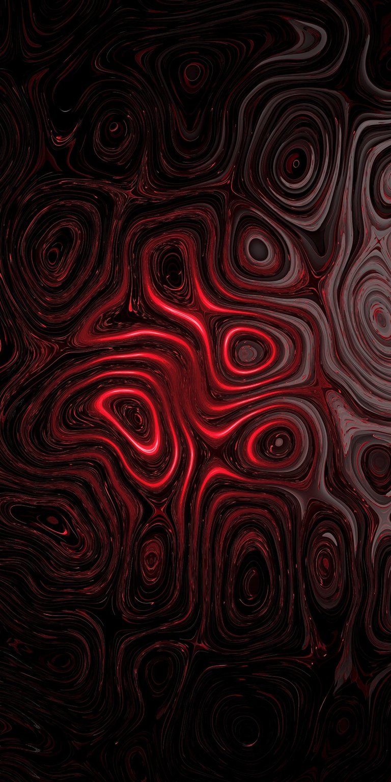 A striking high-energy wallpaper featuring a dark crimson and black topographic pattern. The design resembles flowing lava or glowing electromagnetic pulses, with intricate red lines weaving through a dark void. It is a bold, intense visual perfect for users who prefer a dark, high-impact aesthetic.