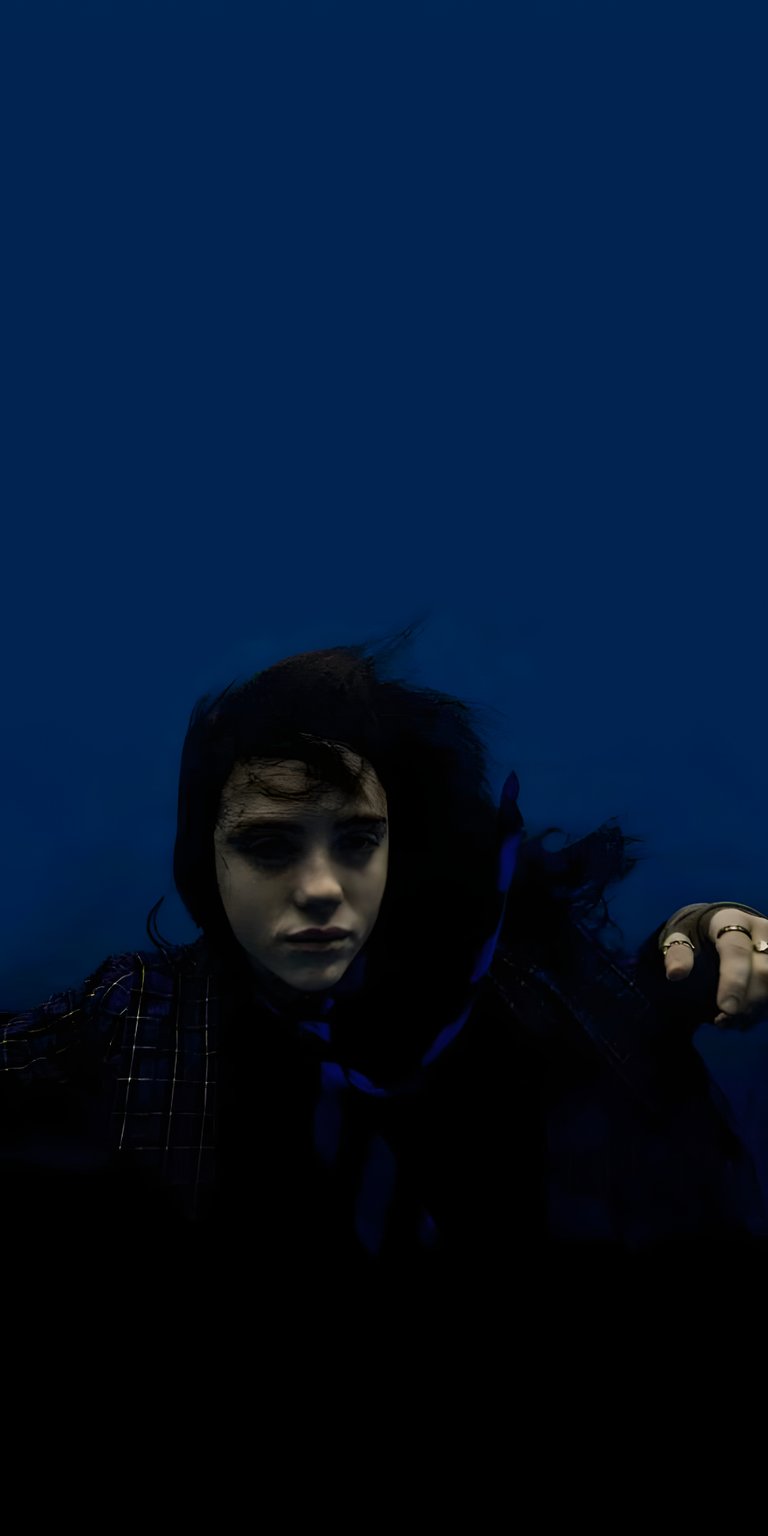 blue person girl hair woman face dark hand billie eilish hit me hard and soft