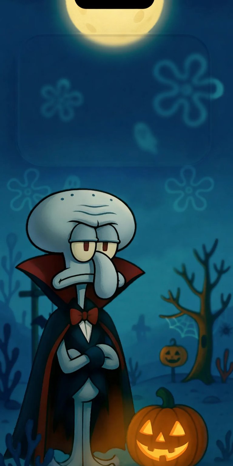 Halloween dracula Squidward iPhone wallpaper 4K