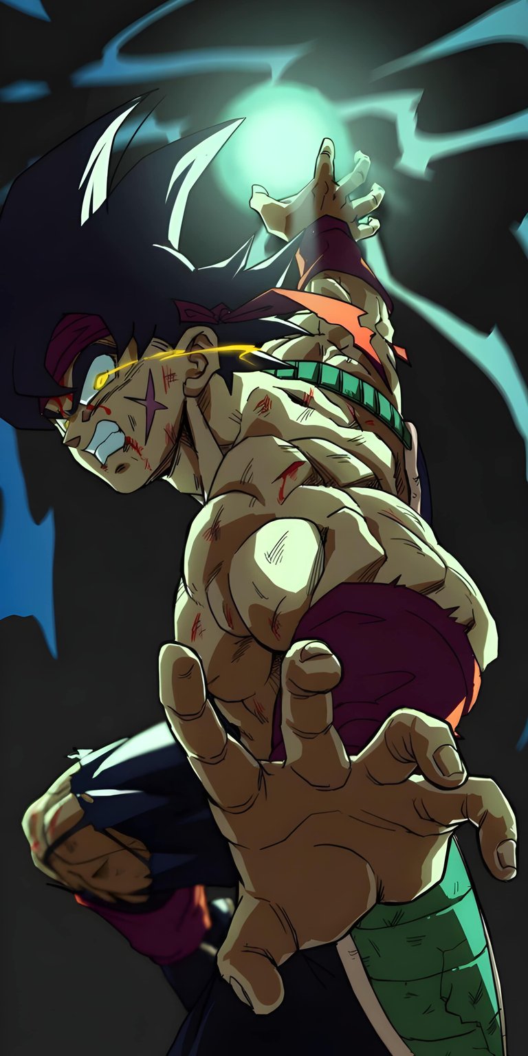 Get this stunning Bardock wallpaper in 4K for your iPhone! This wallpaper showcases Bardock with a determined look, battle scars, and a powerful energy ball in his hand.