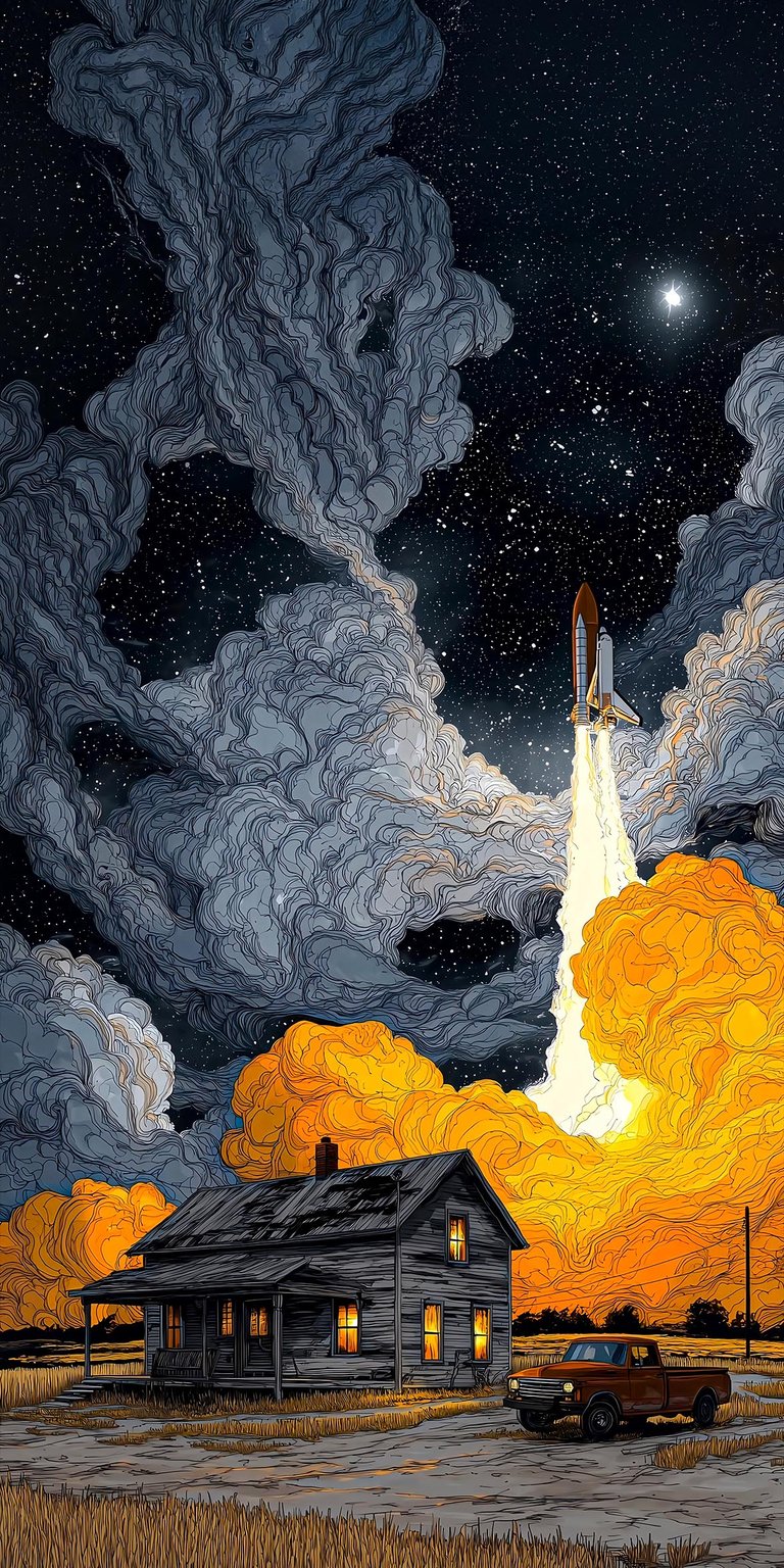 Rocket ship launch art wallpaper for phone 4K