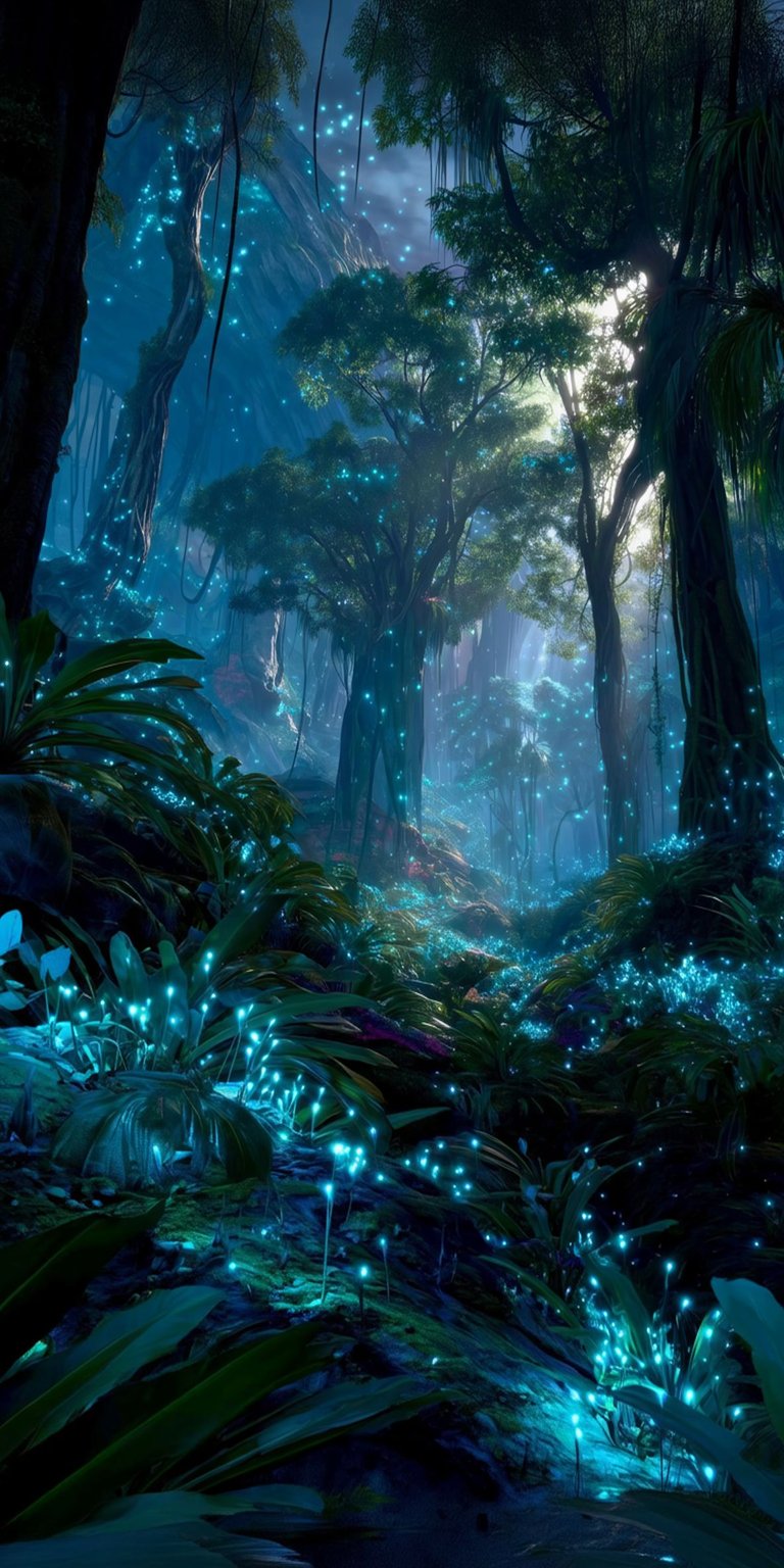 Download this stunning Avatar-inspired forest 4K wallpaper for your iPhone, showcasing glowing flora, lush green plants, and intricate vine details. This unique wallpaper will transform your device into a portal to Pandora.
