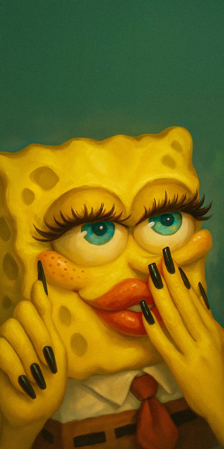 Sassy SpongeBob with nails and lashes wallpaper iPhone 4K
