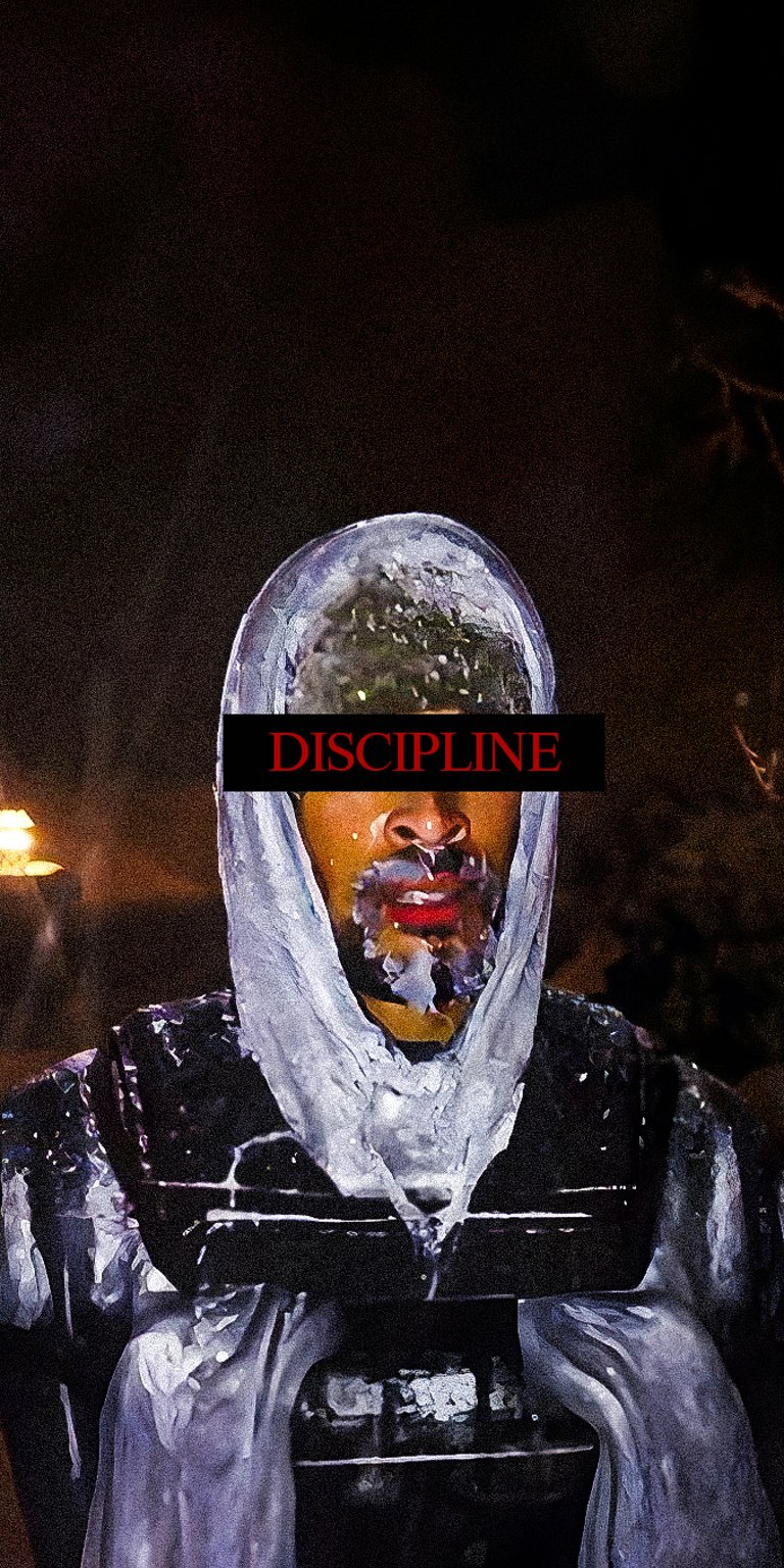 Man with hoodie with a discipline words on his face wallpaper