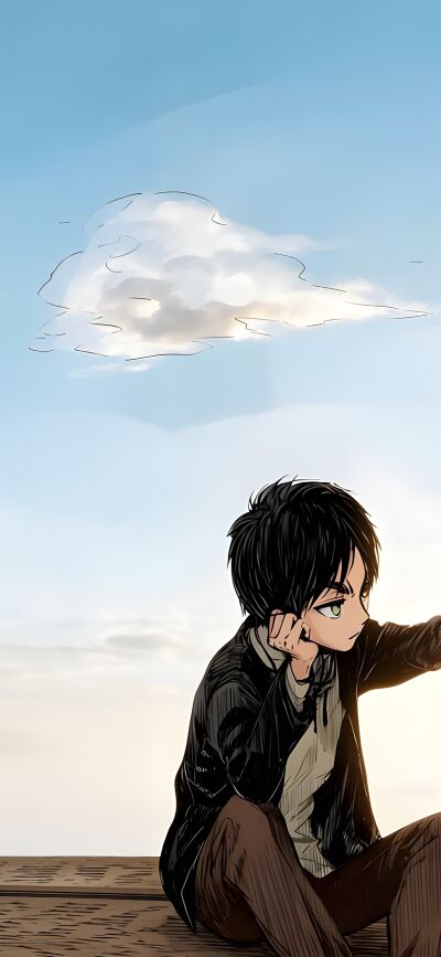 Enjoy this Eren and Mikasa 4K wallpaper for your iPhone, showing both sitting with a large blue sky above them. This wallpaper works as a matching wallpaper so you can share it with someone else.