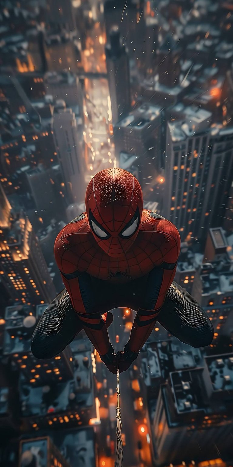 This 4K wallpaper features Spider-Man perched high above a glowing metropolis during a light rain. A perfect addition to our Aesthetic wallpapers collection, it brings a cinematic mood to your iPhone with warm city lights and sharp suit details.