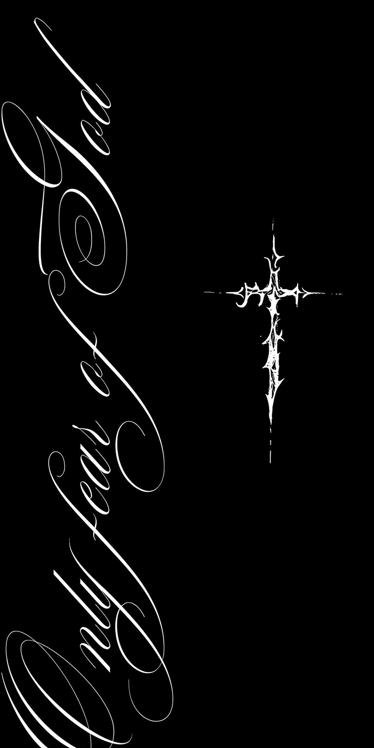 Download this compelling Only Fear God wallpaper in 4K resolution for your iPhone today. The design features flowing calligraphy, a stylized cross, and a striking monochrome aesthetic, making this wallpaper a powerful statement piece.