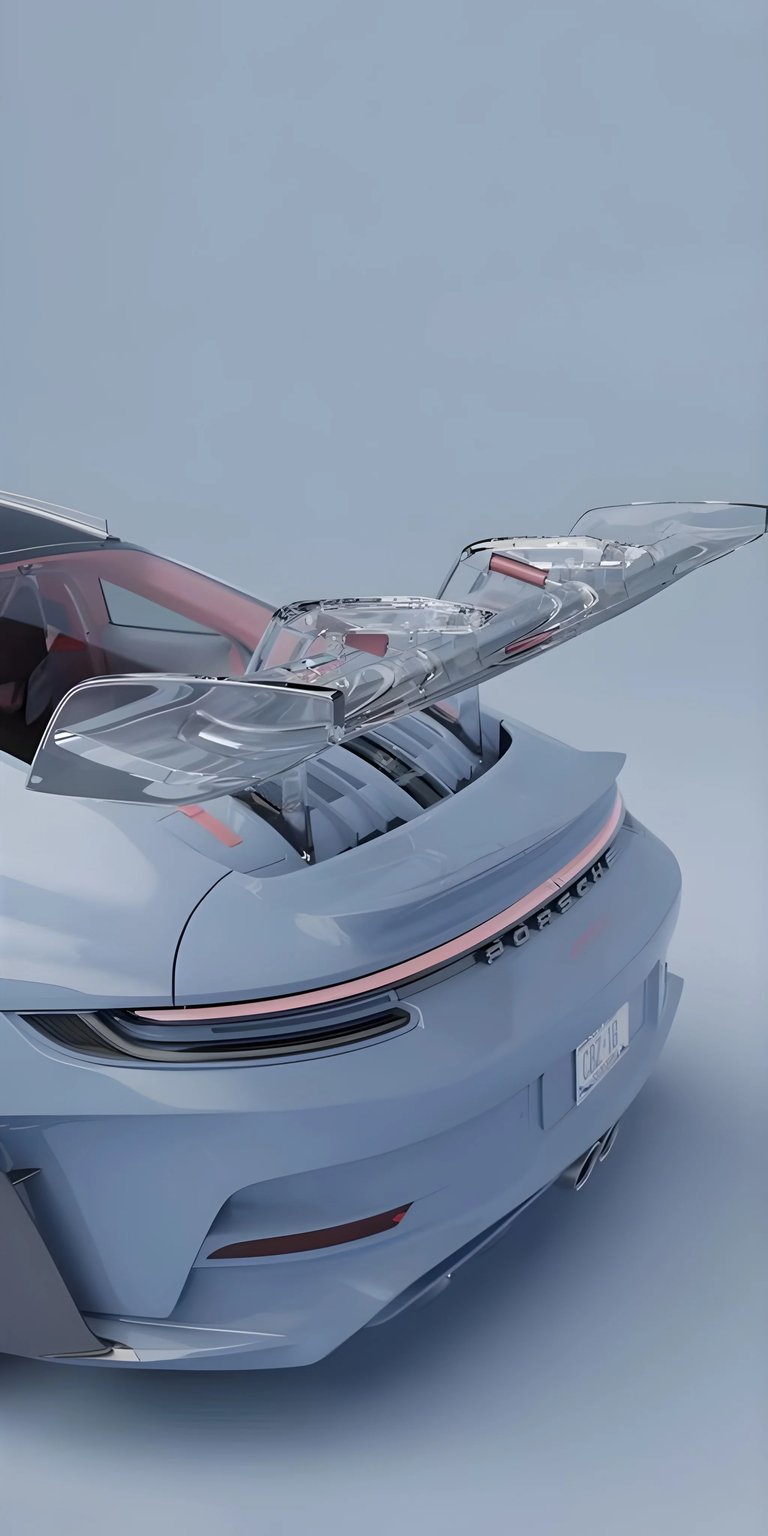 A sleek, close-up view of the iconic Porsche 911 GT3 RS in Arctic Silver, focusing on its revolutionary aerodynamic rear wing and tail-light strip. This wallpaper highlights the precision engineering and carbon fiber detailing of the world's most famous track-ready sports car.