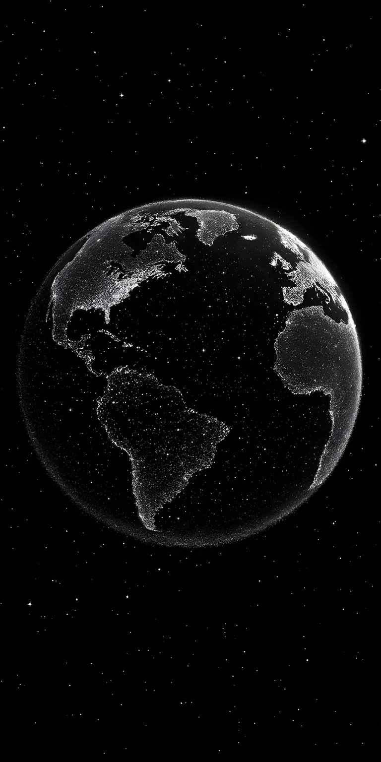 Download this stunning Earth 4K wallpaper for your iPhone, showcasing North and South America illuminated against a backdrop of twinkling stars. Get this wallpaper featuring our planet’s continents outlined with shimmering lights.