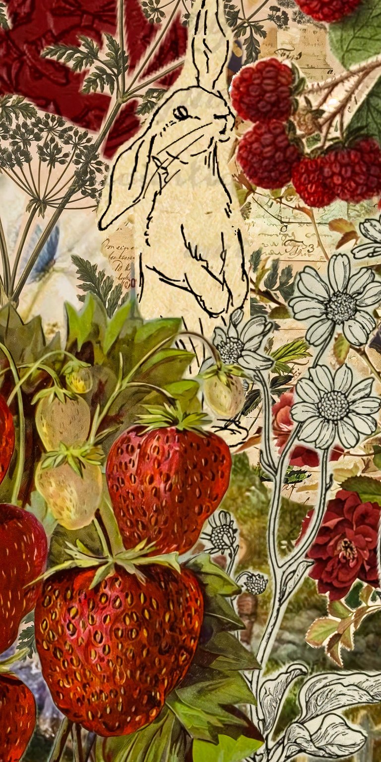 Aesthetic strawberry collage painting art iPhone wallpaper 4K