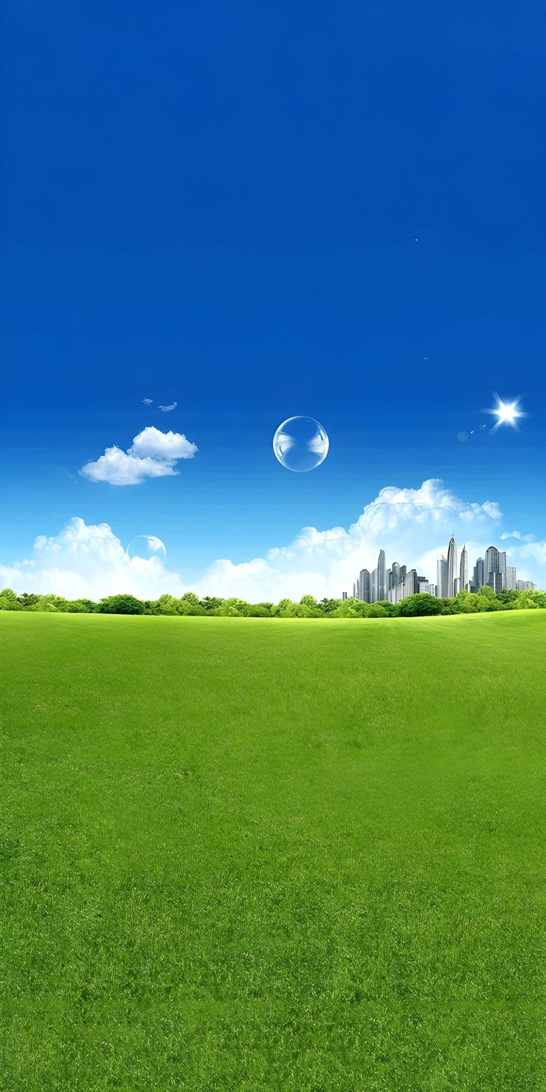 Get this Cityscape 4K wallpaper for your iPhone! This beautiful wallpaper features a sprawling green field, clear soap bubbles, and city highrises in the distance.