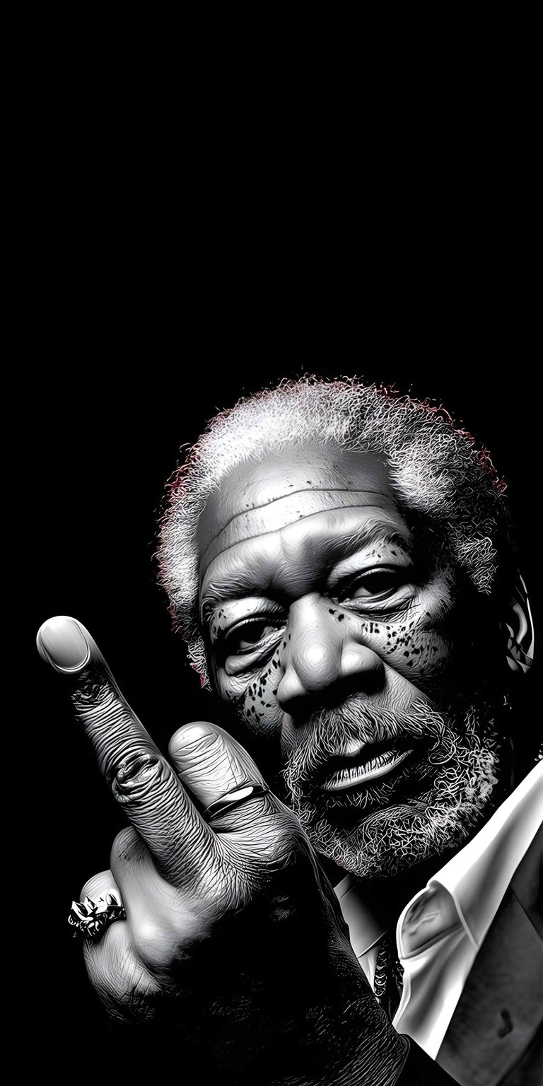 Striking black and white Morgan Freeman wallpaper capturing a legendary cinematic presence. This portrait-style wallpaper brings a sophisticated aesthetic to your iPhone.