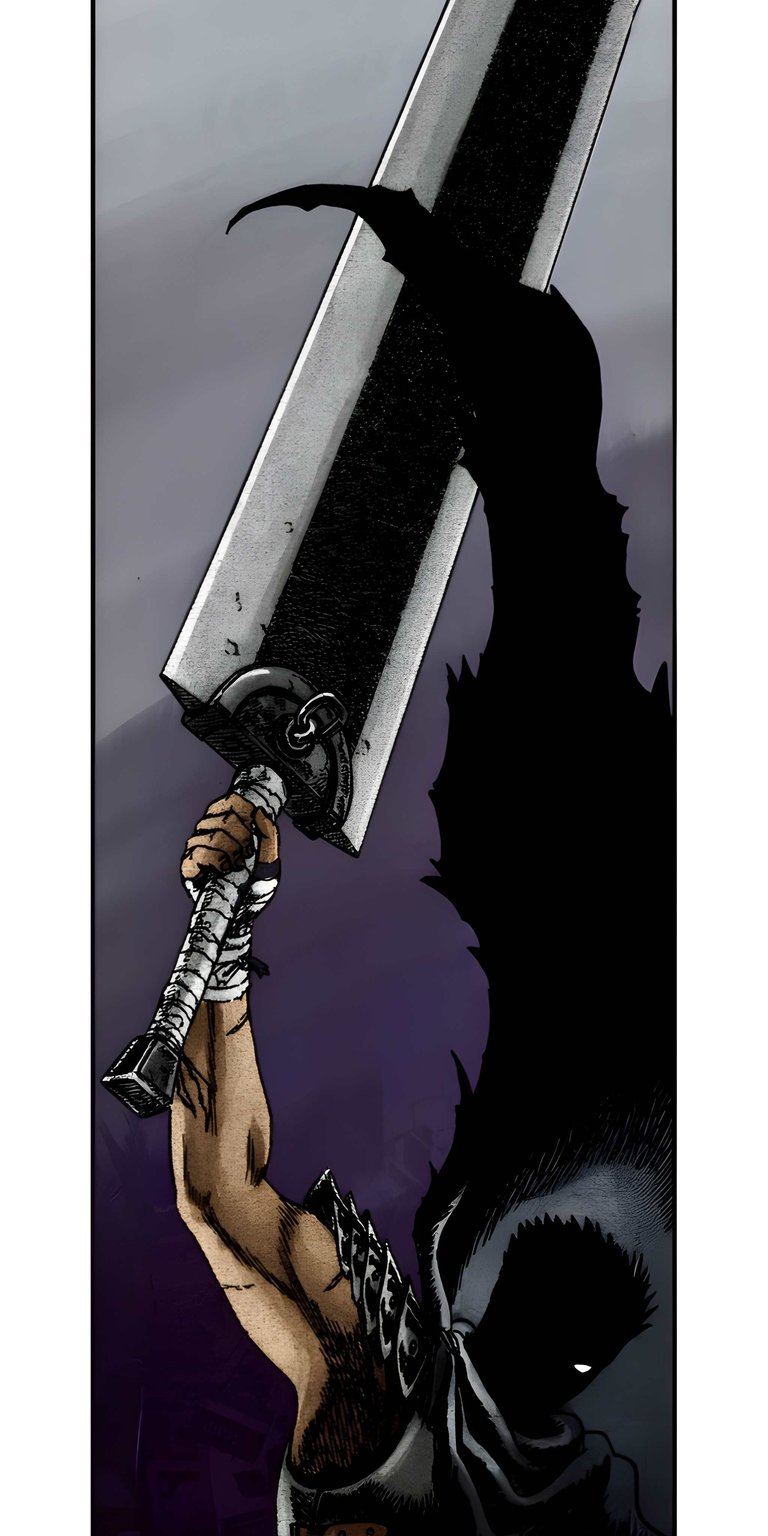 This powerful 4K wallpaper features Guts wielding his massive sword. The iPhone wallpaper showcases his wrapped hand grip and distinct shoulder armor.
